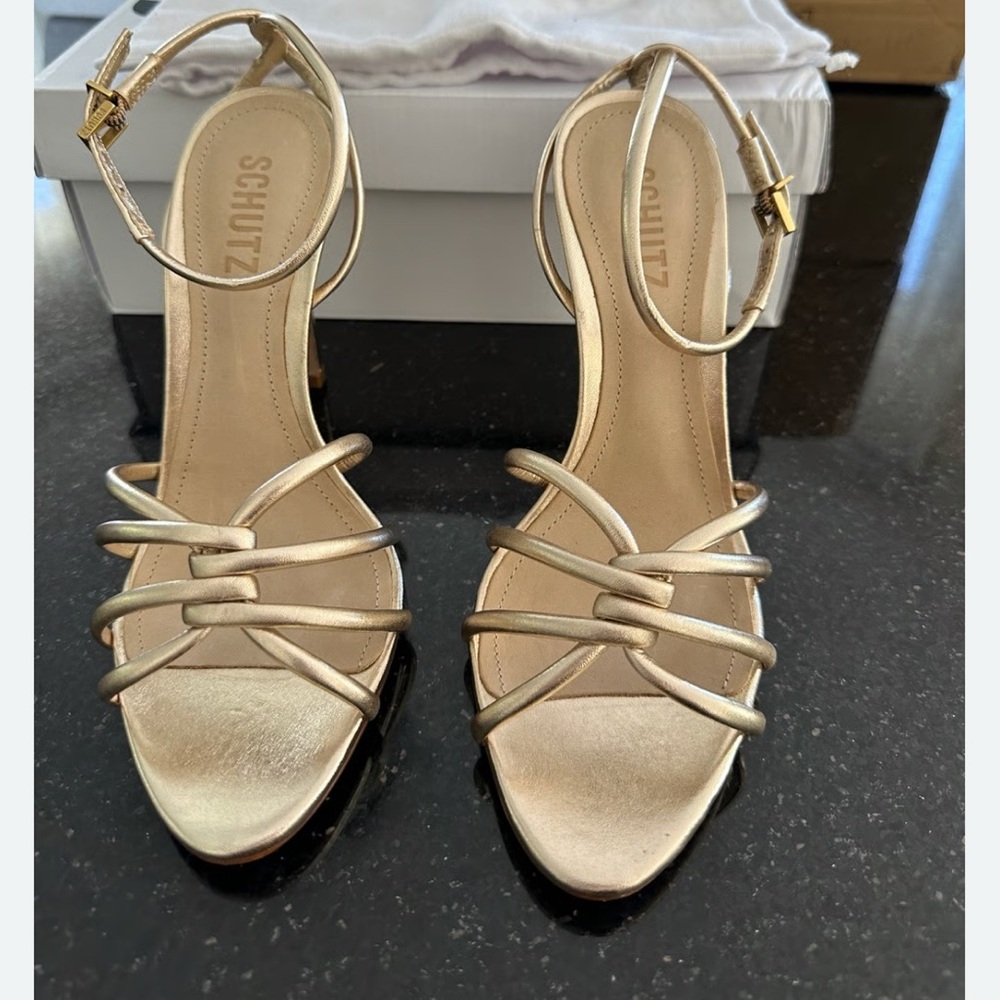 SCHUTZ Metallic Gold Strappy Sandals
